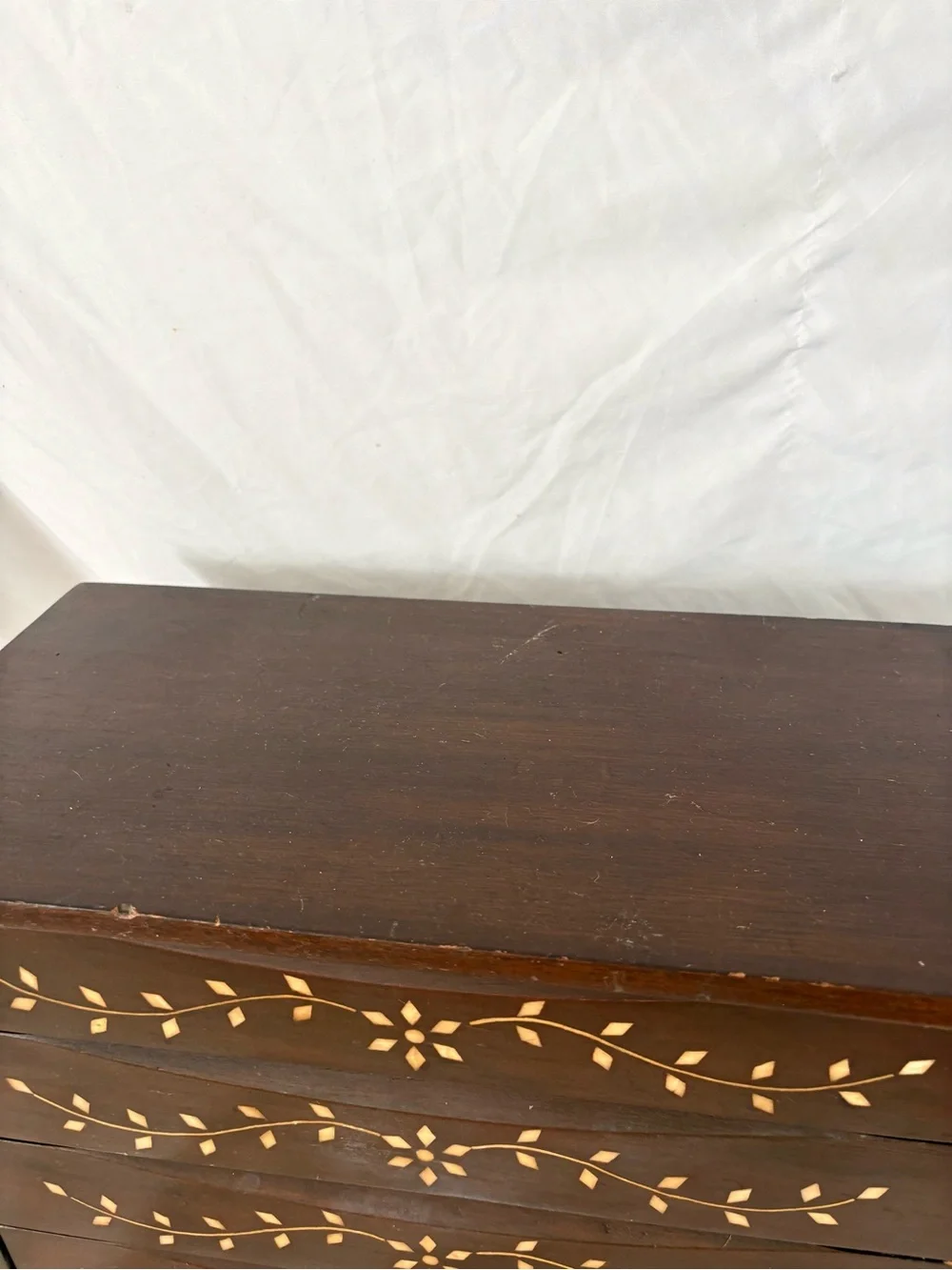 Vintage wood inlay large jewelry box storage boho midcentury home decor